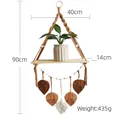 Handgewebtes Makramee-Blatt-Wandregal mit Holztablett im nordischen Boho-Stil - Khaki