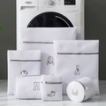 6-piece set of white fine mesh laundry bags with grey zippers and icons for various clothes - Sandwich Mesh White Thickened / Bra Bag 15*17cm