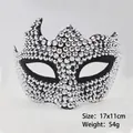 Masque de mascarade en strass argentés avec cadre noir pour Halloween, 17x11cm - Corne de Bœuf en Strass - Zirconia Blanc Noir
