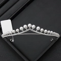 Silver bridal crown headpiece with white pearls and sparkling rhinestones on black tray - 16# Wavy Pearl Rhinestone Style (Silver)
