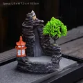 Resin backflow incense burner with mountain waterfall design and 9x7.5x10.5cm dimensions - Traditional Landscape (Green Tree)