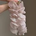 Pink chiffon flower earrings with long gold chain tassels and white pearls for women - Pink / S925 Silver Pin