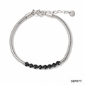 Silver snake chain bracelet with black round gemstones and lobster clasp closure - Sbp077 Black Bracelet