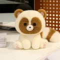Cute raccoon plush toy in cream and brown with pink paw embroidery and striped tail - Red Panda Sitting Style
