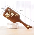 Deep brown sandalwood massage air cushion hairbrush with floral inlay and size dimension - Painted Large Square