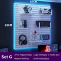 White modular pegboard set G with shelves and hooks for gaming wall storage 87x82cm - Combo Package G - White