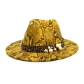 Sombrero fedora con patrón de serpiente, banda de leopardo y flores de perlas - Amarillo