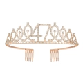 Tiara di compleanno in oro rosa con numero 47 in cristallo e pettini fissanti - 47 anni
