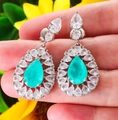Vintage palace style teardrop earrings with turquoise stones and white zirconia accents - Lake Green Flower Style