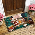Santa Claus Christmas door mat on wooden floor in front of dark door for holiday decor - RZY Christmas Series-8