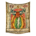 Detailed fabric texture of Justice Tarot tapestry with vintage red and yellow print - Justice (ZJ606-3) / 73X95CM (Brushed Fabric)