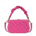 Hot pink quilted box handbag with gold floral studs and pleated handle for women - Rose Pink