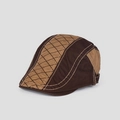 Detail of vintage patchwork cotton newsboy cap featuring side metal adjustment buckle - M(56-58cm) / Khaki