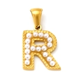 18k gold plated stainless steel letter R pendant with white pearls inlay for DIY jewelry - Letter R Style (SP723G-R)