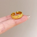 Adjustable gold butterfly ring with vertical brushed texture and three sparkling stars - Brushed Three Star