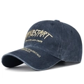 Casquette de baseball rétro en coton délavé bleu marine avec broderie dorée street style - Réglable / Bleu marine