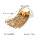 Detail showing two-tone gold and silver tassel ring with polished metal beads and chain - Metal Ball Tassel Style (XZ-R30572)