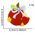 Embroidered red apple patch with white bow and stars, size 6.7x6.3cm for clothing - 14#