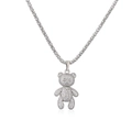 Sparkling silver teddy bear pendant necklace with micro-paved zircons and woven chain - Platinum Bear