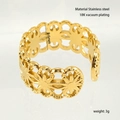 Anillo ajustable de acero inoxidable chapado en oro 18K con flores caladas - Abierto Ajustable / Dorado