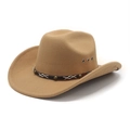 Detail of western wool fedora featuring leather band with studs and breathable eyelets - M (56-58cm) / Camel