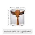600ml glass storage jar with bamboo lid and wooden spoon, 10x10.5cm size - 100*100 (With Wood Lid + Wood Spoon)