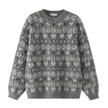 Fashionable grey crew neck knit sweater with geometric jacquard patterns and ribbed trim - S / Grey Jacquard