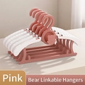 Pink and white bear-shaped kids hangers with non-slip wide shoulders and hook linkage - Pink (Thickened)