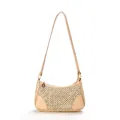 Schicke beige geflochtene Achseltasche mit Kunstlederbesatz und Logo-Anhänger - Khaki