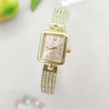 Orologio a bracciale dorato da donna con quadrante quadrato rosa e strass lucidi - Oro Rosa