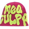 Berretto in maglia rosa e verde con logo Mea Culpa jacquard per uno stile street invernale - Sfumatura Rosa Rosso Giallo