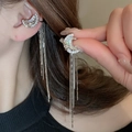 Detailed close-up of sparkling moon and star tassel earrings with iridescent main stone - Silver Ear Clip (55#)