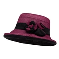 Cappello da sole bordeaux da donna con nastro nero e fiore in tessuto 3D - Borgogna