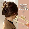 Matte gold rectangular hollow metal hair claw clip 9cm size for women hairstyles - 13# Large Square Claw Clip / 9cm
