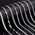 Set mit sieben silbernen Edelstahlketten inklusive Schlangen- und Box-Link-Stil für Herren - 8-teiliges Set / Silber