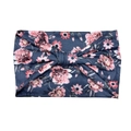 Elastic wide headband with blue floral print and stylish knot detail for women - Style 99