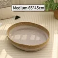 Letto ovale intrecciato in rattan per gatti color crema e verde, medio 65x45cm - Cucitura Doppio Colore Medio (65*45cm) / Legno a Doppio Colore