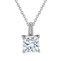 S925 sterling silver necklace with princess cut clear zircon stone and silver chain - Lzn15-p