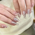 Unghie finte coffin con farfalle d'argento e strass luminosi su base trasparente - Tipo di Colla / Stile Bara Stella Farfalla (JP2631)