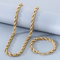 Conjunto de collar y pulsera de cadena retorcida de acero de titanio dorado pulido - 7mm Color Dorado-Pulsera 20cm