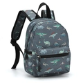 Detail view of the 13-inch kids dinosaur print backpack with padded shoulder straps - Dark Grey Dinosaur