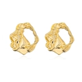Minimalist gold plated irregular geometric smiley stud earrings with lava texture - Gold Irregular Lava Texture