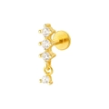 S925 sterling silver gold stud with four vertical zircons and dangling drop crystal - Vertical Dangle - Gold