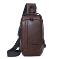Waterproof dark brown leather sling bag for men with USB port and anti-theft lock - Dark Brown