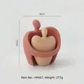 Abstract ceramic embrace figurine in terracotta and beige matte finish, 11cm height - Hugging Style Couple Set
