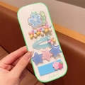 Close-up of 5-piece girls hair clip set with floral stars and strawberry bear icons - 5-Piece Blue Set