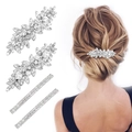 Set da 4 pezzi gioielli per capelli da sposa con strass in vetro marquise e perle bianche - Set di Accessori per Capelli in Argento con Strass e Perle (Stile A)