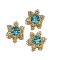 Gold flower-shaped rhinestone charm with blue center stone and clear crystal accents - Sky Blue