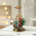 Golden Christmas tree metal double candle holder with pine cones and berries, 15cm height - Christmas Tree Style (ABCZ2-9)