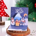 3D pop-up Christmas card featuring snowman and Santa in chimney on wooden base - Model H003 (Scarf Bear)